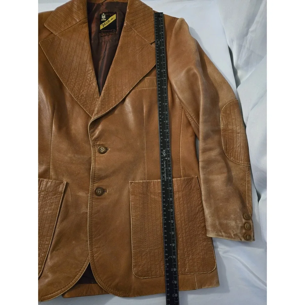 Vartan Designer Collection Vintage Camel Leather Jacket Blazer Coat Size 38 RARE